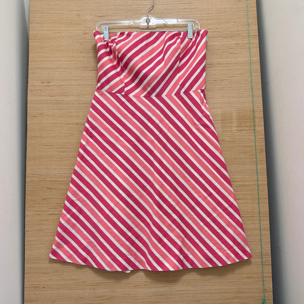 Ann Taylor Petites Pink‎ White Striped Strapless Fit Flare Dress 10P Cotton
